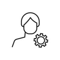 Hobby, business, profession of man. Modern vector outline symbol in flat style with black thin line. Monochrome icon of gear or cogwheel by anonymous male
