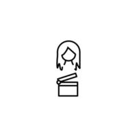 Profession, hobby, everyday life concept. Modern vector symbol suitable for shops, store, books, articles. Line icon of woman by clapperboard for cinema directors