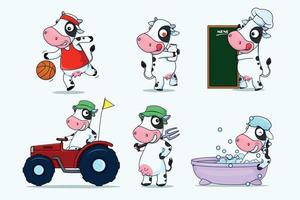 funny cartoon cow set character vector