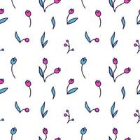 Vector seamless pattern from hand drawn floral elements, plants. Abstract background with flowers, leaves. Trendy texture from cute doodle botanical elements, wallpaper