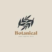 Plant branch hipster minimal logo vector with leaf simple line outline icon. Branch Leaf Monoline Lineart Logo template vector illustration