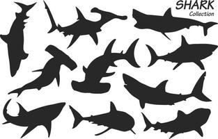 colección de siluetas de tiburones vector