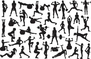 woman fitness silhouettes vector