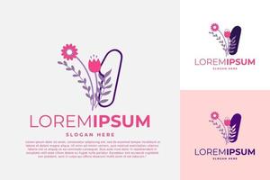 Numeric 1 logo design vector template illustration with flowers