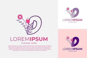 letter D logo design vector template illustration with flowers