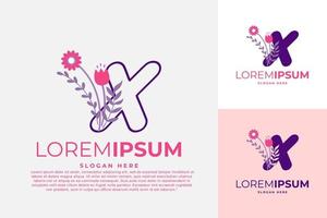 letter X logo design vector template illustration with flowers