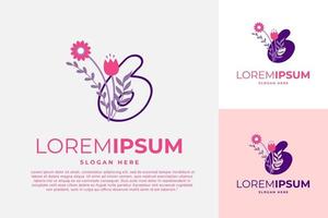 Numeric 6 logo design vector template illustration with flowers