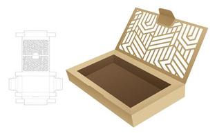 caja abatible de cartón con patrón estampado en plantilla troquelada abatible y maqueta 3d vector