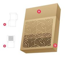 stenciled sliding box die cut template and 3D mockup vector