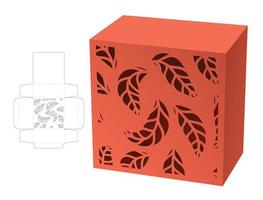 caja con plantilla troquelada de patrón de hojas estampadas y maqueta 3d