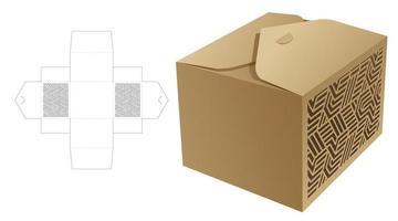 Caja rectangular de 2 vueltas con plantilla troquelada de ventana estampada y maqueta 3d vector