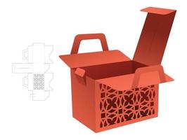 handle box with stenciled pattern die cut template and 3D mockup vector