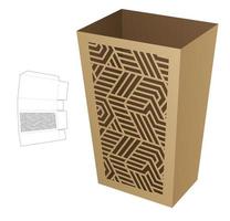 snack container with stenciled pattern die cut template and 3D mockup vector