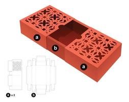 2 sliding box with stenciled pattern die cut template and 3D mockup vector