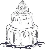 Delicious birthday cake monochrome illustration vector