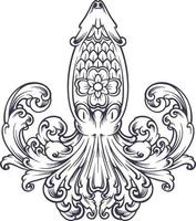 Elegant ornament octopus swirls monochrome vector