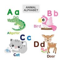 Cute animal alphabet from Letter A to D vector