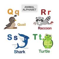 Cute animal alphabet from Letter Q to T vector