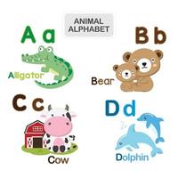 Cute animal alphabet from Letter A to D vector