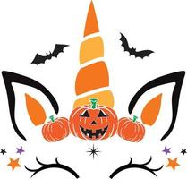Halloween Unicorn Face Pumpkin, Happy Halloween, Vector Illustration File
