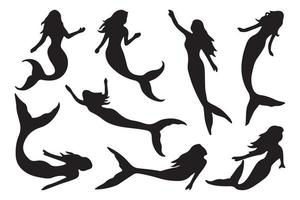 mermaid silhouette collection isolated on white background vector