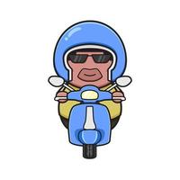 Cute fat boy is riding scooter mascot cartoon icon clip art illustration vector