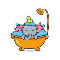 Cute elephant take a bath mascot cartoon icon illustration vector