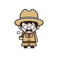 Cute detective is smoking character cartoon icon illustration vector