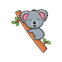 lindo koala sentado en una rama con ilustración de icono de dibujos animados de baloncesto vector