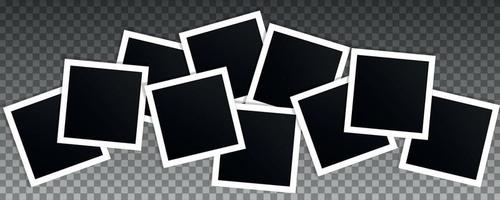 Set of square vector photo frames. Collage of realistic frames isolated on transparent background.