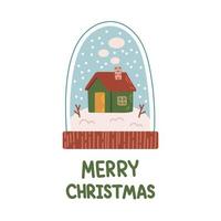 Merry Christmas snow globe lettering flat design isolated vector illustration