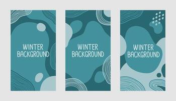 Winter vector background set blue flat design illustration