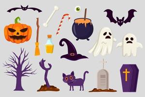 flat halloween elements design collection vector