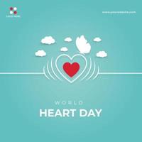 Flat design world heart day social media banner background concept with white cloud and butterfly vector