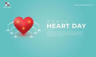 World heart day social media banner background design concept with a realistic heart vector