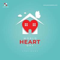 Flat design world heart day social media banner background concept with a heart shape home vector