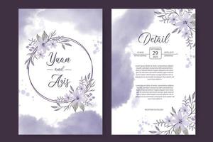 una elegante plantilla de invitación de boda con una flor morada de acuarela vector