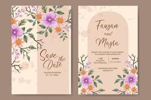 una elegante plantilla de invitación de boda con una flor vintage dibujada a mano vector