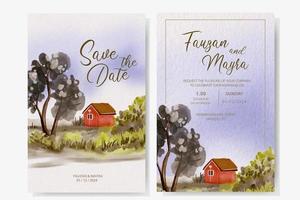 plantilla de invitación de boda con concepto de paisaje vector