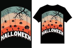 Halloween T-Shirt Design Graphics. Vector cartoon style illustration of pumpkin, witch cat, and bats.