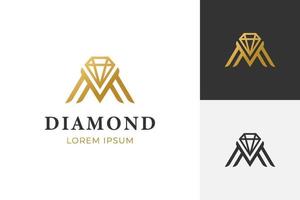 letra inicial m con logotipo de línea de diamante para elemento de vector de símbolo de icono de logotipo de joyería dorada, logotipo de icono de boda