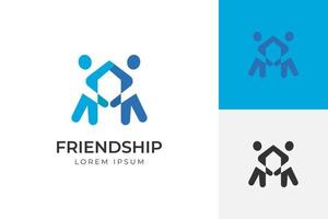 silhouette two friends logo design for People teamwork concept icon symbol vector