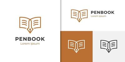 la vida de la historia del libro con el diseño del icono del logotipo de la pluma se puede utilizar autor, educación, símbolo de tinta de la pluma vector