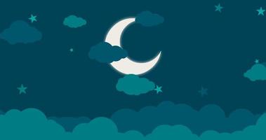 geanimeerd achtergrond van wolken, sterren en maan Bij nacht