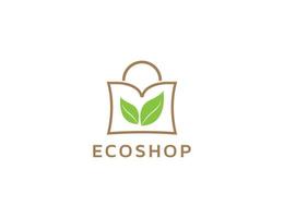 Eco shop logo with shopping bag and leaf illustration vector