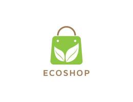 Eco shop logo with shopping bag and leaf illustration vector