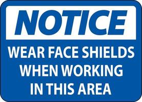 Notice Wear Face Shields In This Area Sign On White Background vector