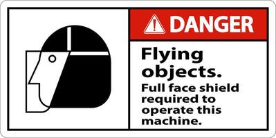 Danger Flying Object Face Shield Required Sign On White Background vector