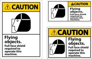 Caution Flying Object Face Shield Required Sign On White Background vector