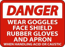 Danger Wear Goggles, Face Shield, Rubber Gloves, And Apron When Handling Acid Or Caustic vector